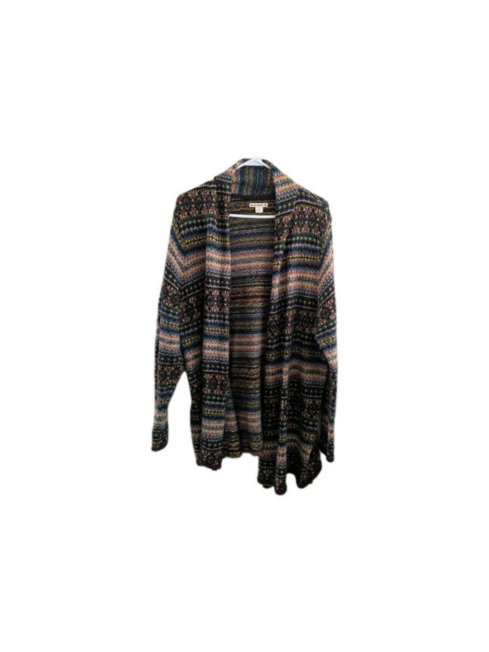 RuffHewn Open Front Cardigan Sweater 2X Plus Multicolor Fair Isle Knit Draped